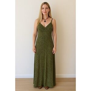 Vtg Y2K Old Navy‎ Dress Green Linen Maxi Sz 10 Empire Waist Boho Vacation